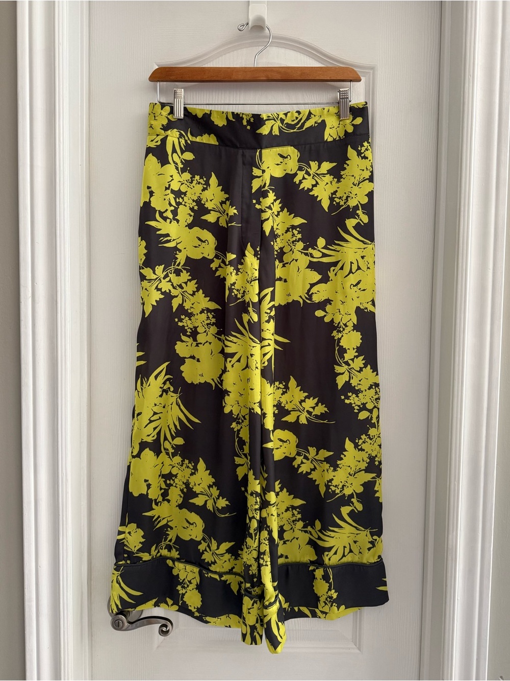 SMYTHE Grey Chartreuse Floral Wide Leg Palazzo Pants